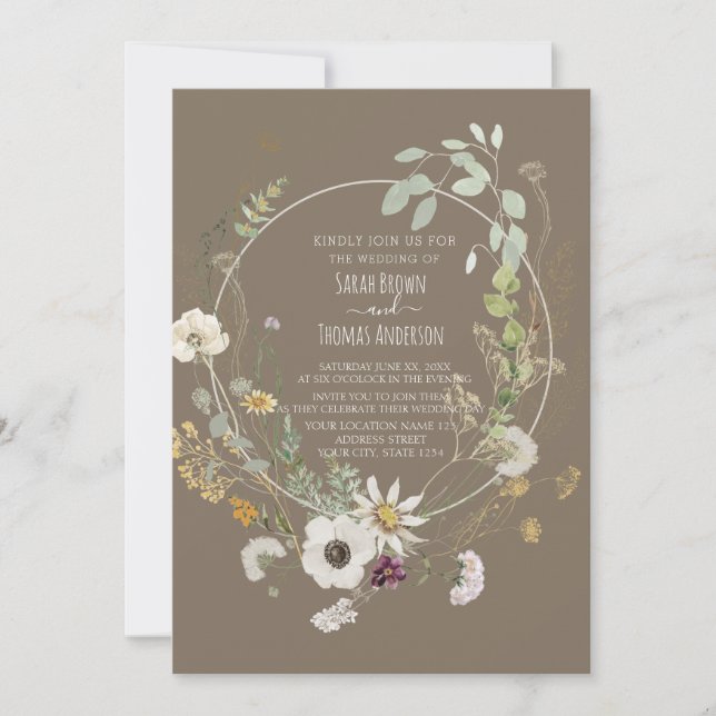 Braune weiche Blume Einladung (Vorderseite)