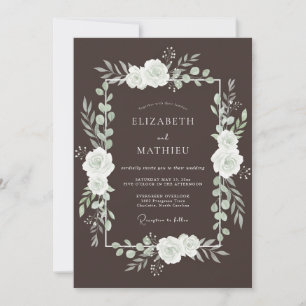 Braune Weiße Florale Hochzeit Einladung