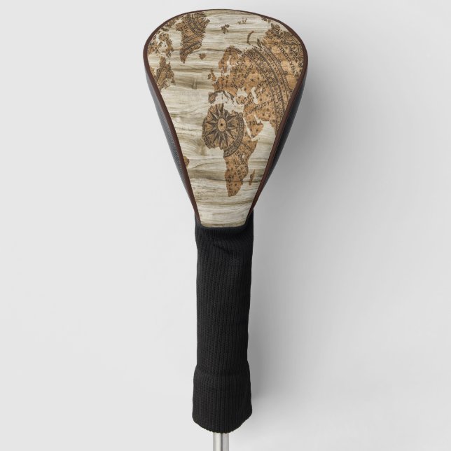 Braune Weltkarte Golf Headcover (Vorderseite)