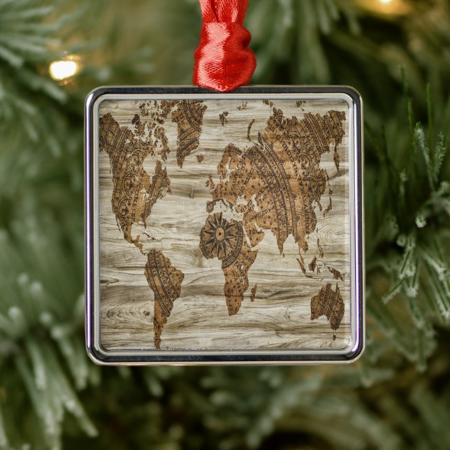 Braune Weltkarte Ornament Aus Metall (Baum)
