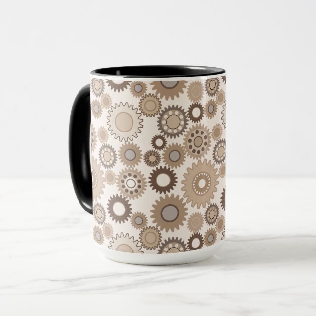 Braune Zahnräder Tasse (Vorderseite Links)