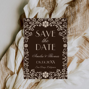 Braune zeitlose florale Hochzeit  Save The Date
