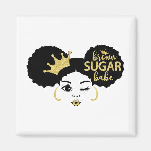 Braune Zucker-Babe in Schwarz und Gold Magnet