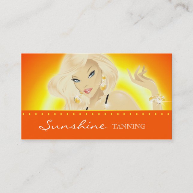 Bräunender Salon-hübsche blonde Frauen-Orange Visitenkarte (Vorderseite)