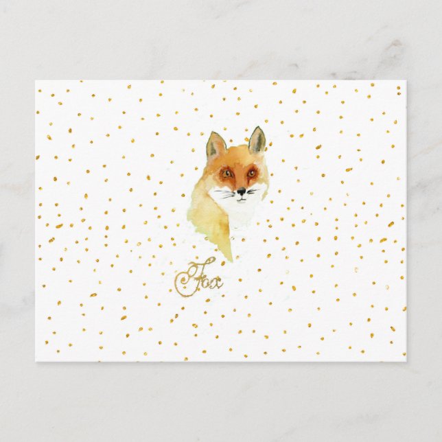 Brauner Aquarellfuchs Imitate Glitzer Punkte Postkarte (Vorderseite)