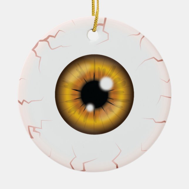 Brauner Augapfel mit glücklichem Halloween-Individ Keramik Ornament (Vorne)