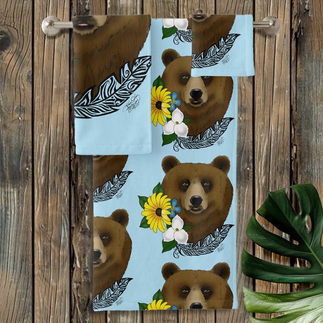 Brauner Bär Blüten Feather Badhandtuch Set (Von Creator hochgeladen)