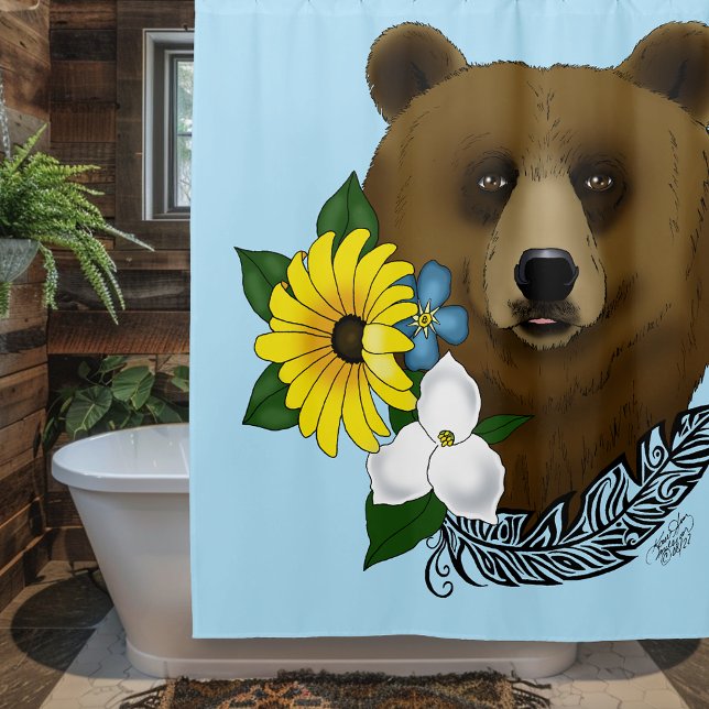 Brauner Bär Blüten Feather Duschvorhang (Von Creator hochgeladen)