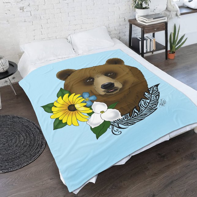 Brauner Bär Blüten Feather Fleecedecke (Von Creator hochgeladen)