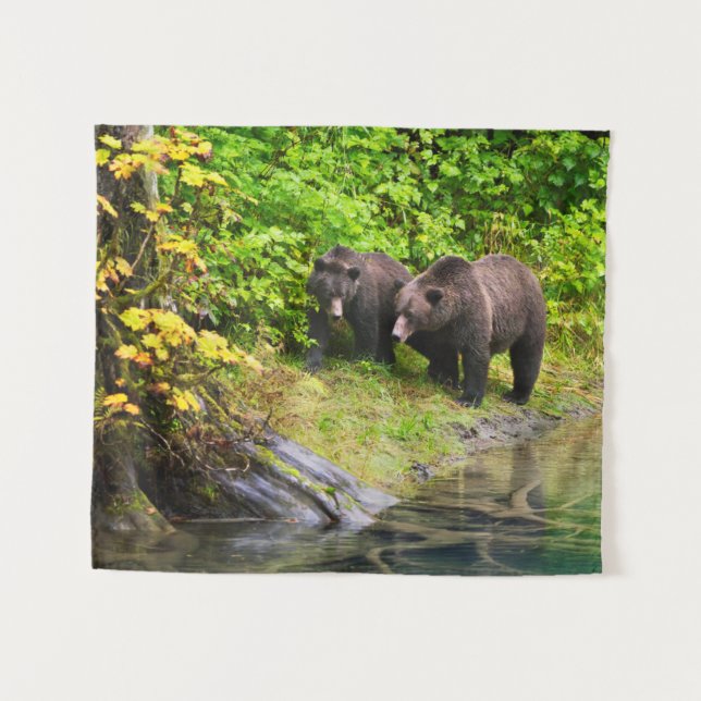 Brauner Bär & Cub | Hyder, Alaska Wandteppich (Vorderseite (Horizontal))