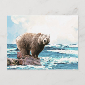 Brauner Bär, der den Ozean erforscht! Postkarte