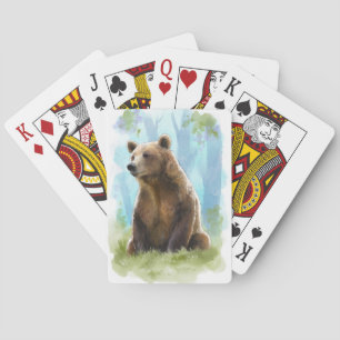 Brauner Bär, Grizzlybär, Spielkarten - Aquarell