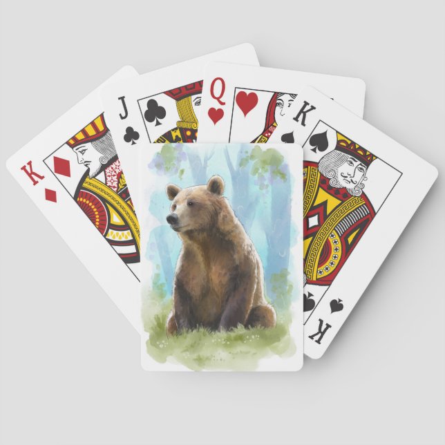 Brauner Bär, Grizzlybär, Spielkarten - Aquarell (Rückseite)