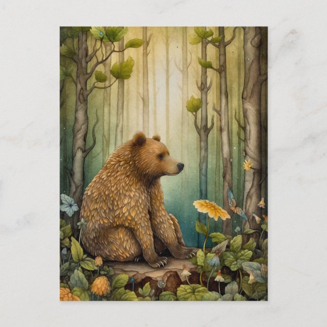 Brauner Bär im Wald Art Postkarte (Vorderseite)