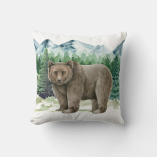 Brauner Bär in Bergszene Kissen