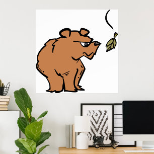 Brauner Bär mit fallendem Herbstleaf Niedliche Tie Poster