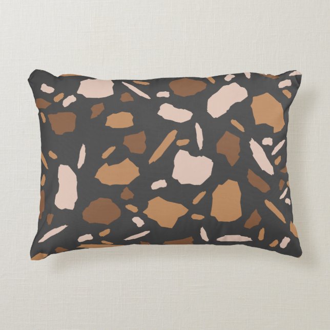 Brauner, Beige, Tan und grauer Terrazzo-Marmor Dekokissen (Vorderseite)