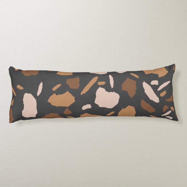 Brauner, Beige, Tan und grauer Terrazzo-Marmor Seitenschläferkissen (Rückseite)