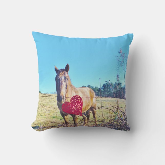 Brauner Blauer Weißer Horse Herz Kissen (Vorderseite)