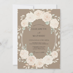 Brauner Blumenkranz Romantische Hochzeit Einladung