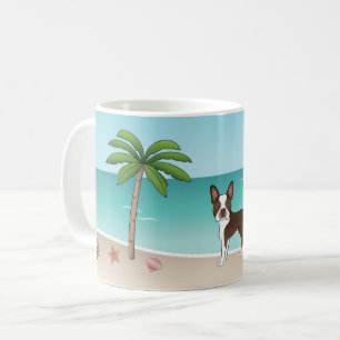 Brauner Boston Terrier an einem tropischen Sommers Kaffeetasse
