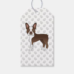 Brauner Boston Terrier Süßer Cartoon-Hund & Pfoten Geschenkanhänger