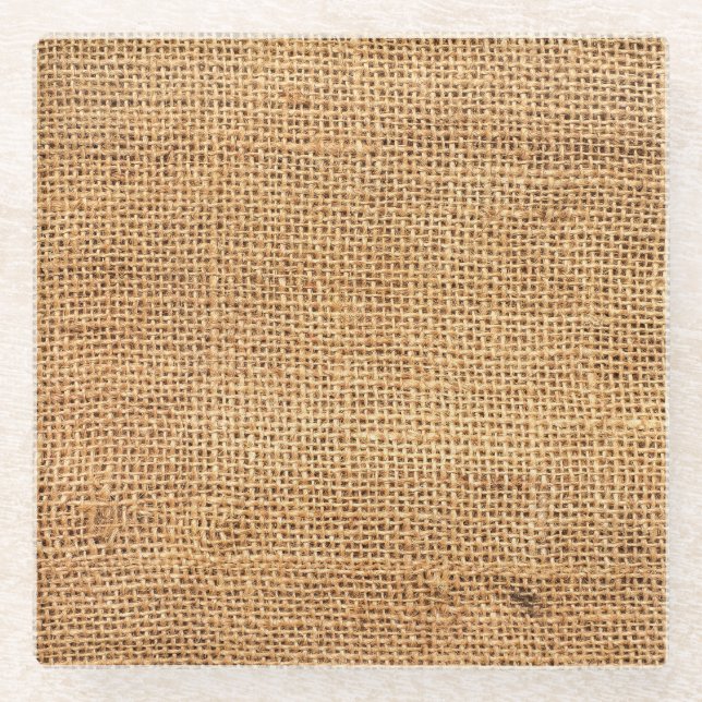 Brauner Burlap-Sack: Texturierter Stoff Hintergrun Glasuntersetzer (Vorderseite)