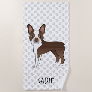 Brauner Cartoon-Hund Boston Terrier & Benutzerdefi Strandtuch