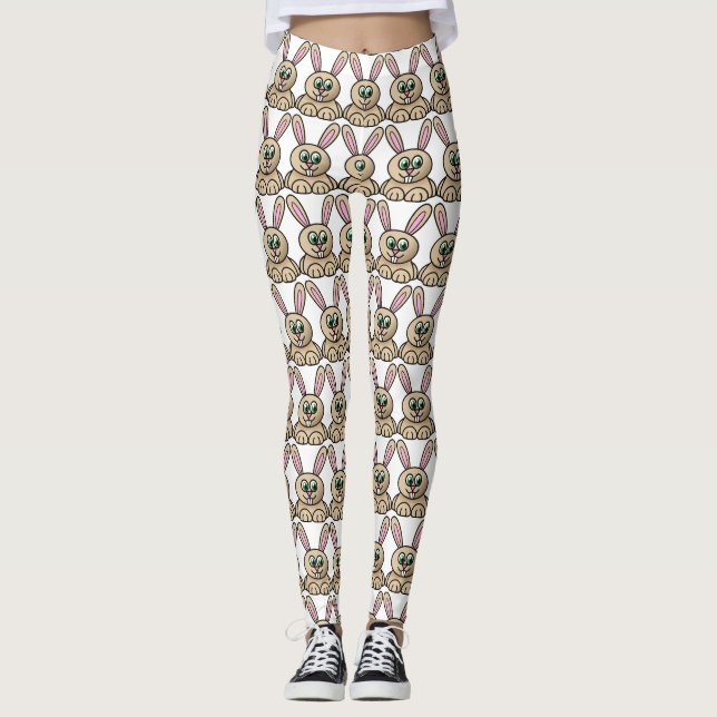 Brauner Cartoon Kaninchen Zeichnend Muster Legging Leggings (Vorderseite)