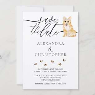 Brauner Corgi-Welpe Hochzeit Kalligrafie Schrift Save The Date
