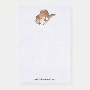 Brauner Cowgirl-Hut mit rosa Blumen Post-it Klebezettel
