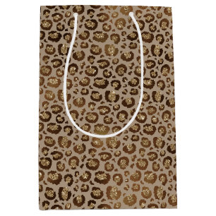 Brauner Cream Leopard Animal Print Glitzer Mittlere Geschenktüte