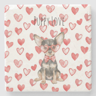 Brauner Cremefarbener Toy Terrier Hund rote Herzen Steinuntersetzer