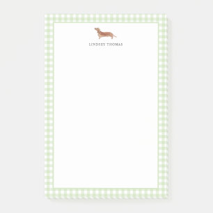 Brauner Dachshund grüne Gingham-Rahmen personalisi Post-it Klebezettel