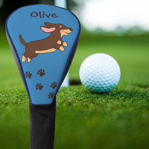 Brauner Dachshund läuft Blaues Design Golf Headcover