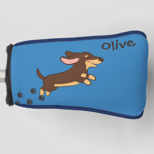 Brauner Dachshund läuft Blaues Design Golf Headcover