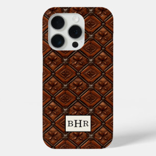 Brauner Diamant-Leder mit Monogramm Case-Mate iPhone Hülle