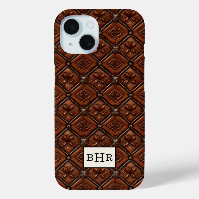 Brauner Diamant-Leder-Monogramm Case-Mate iPhone Hülle (Rückseite)