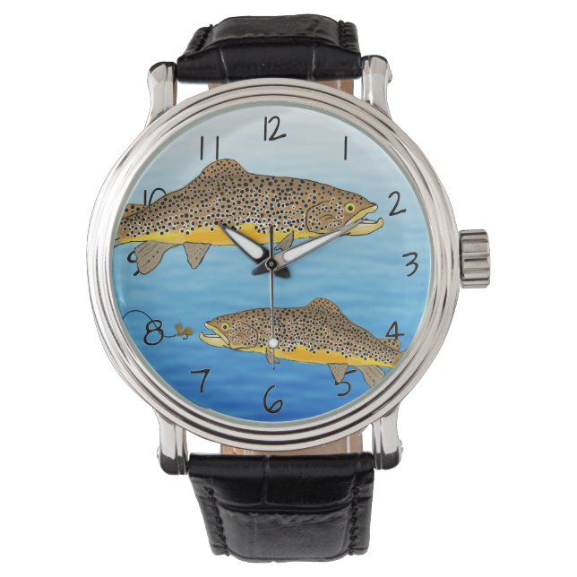 Brauner Forellenfisch Armbanduhr (Vorderseite)