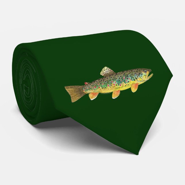 Brauner Forellenfisch Fischfang Angler Krawatte (Gerollt)