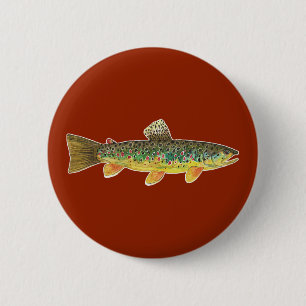 Brauner Forellenfisch Roter Angler Button