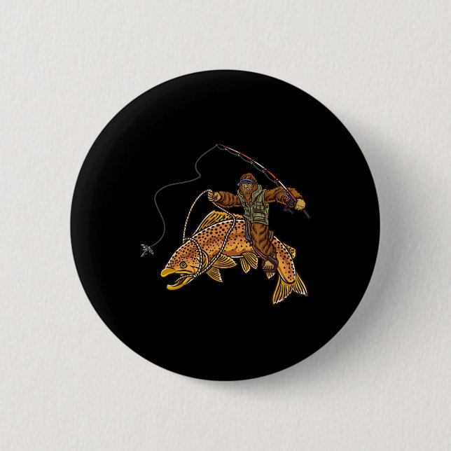 Brauner Forellenfluss Fischerei Bigfoot Jagd Fisch Button (Vorderseite)