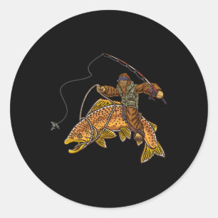 Brauner Forellenfluss Fischerei Bigfoot Jagd Fisch Runder Aufkleber