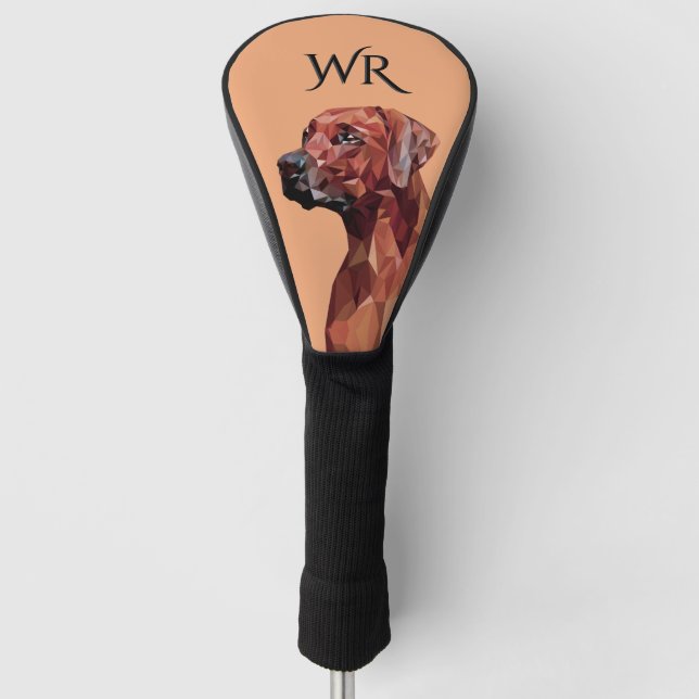 Brauner geometrischer Hund auf braunem Monogramm Golf Headcover (Vorderseite)