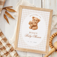 Brauner Gingham Teddybär Neutrale Babyparty Papier