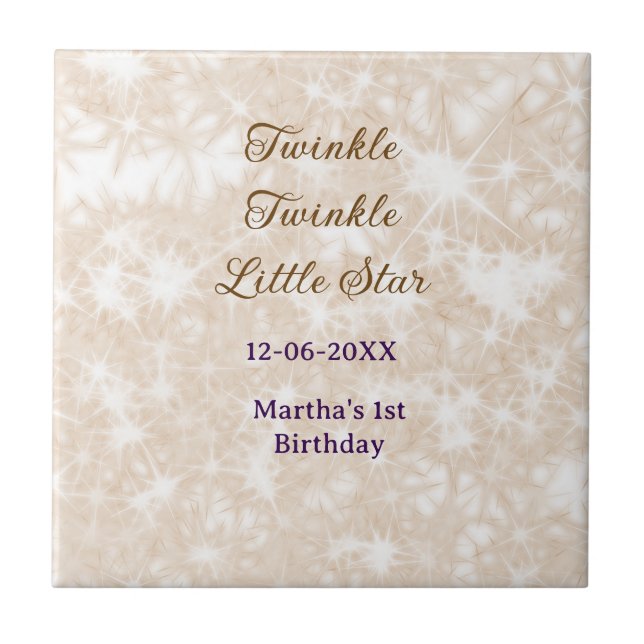 Brauner Glitter Twinkle Twinkle Little Star Geburt Fliese (Vorderseite)