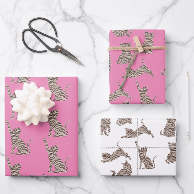 Brauner Glitzer Streifen Geschenkpapier Set (Vorderseite)