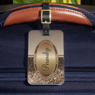 Brauner Glitzer und Metallbrush Bronze Print Gepäckanhänger