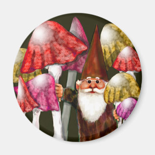 Brauner Gnome in orange-gelben Pilzen Magnet