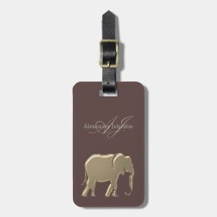 Brauner Granit und Goldfolie Elefant Monogramm Gepäckanhänger